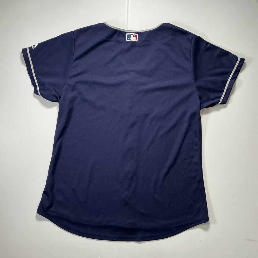 VTG Majestic Cleveland Indians Jersey Navy Blue Cool Base MLB Baseball Women L - Picture 2 of 5